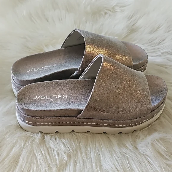 J Slide Bronze Metallic Platform Slide Mules - Picture 3 of 7